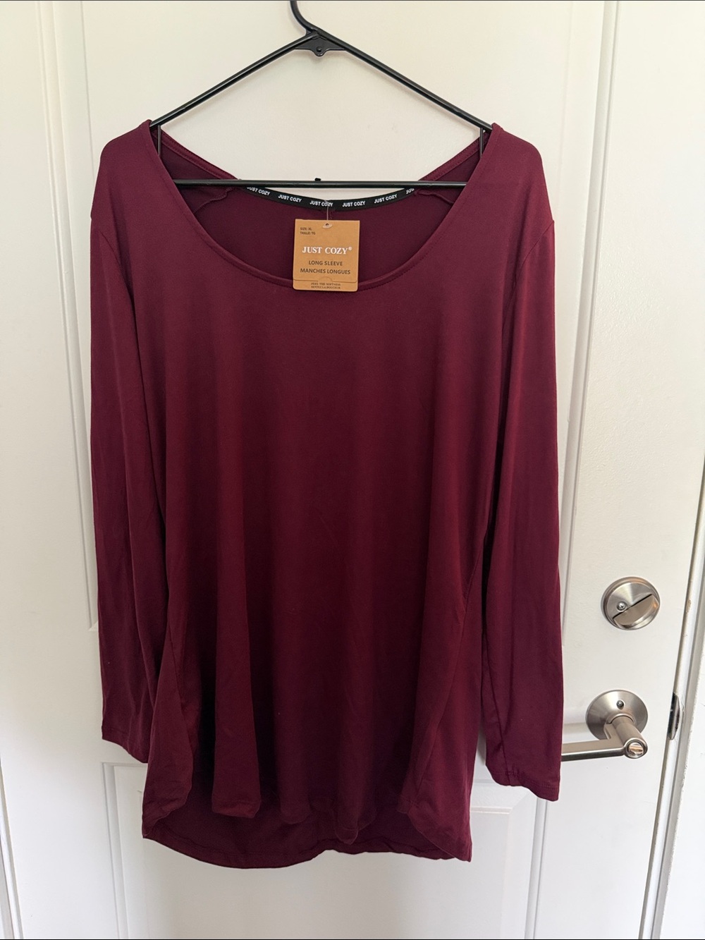 Just Cozy Women's Long Sleeve Scoop Neck Top - Burgundy